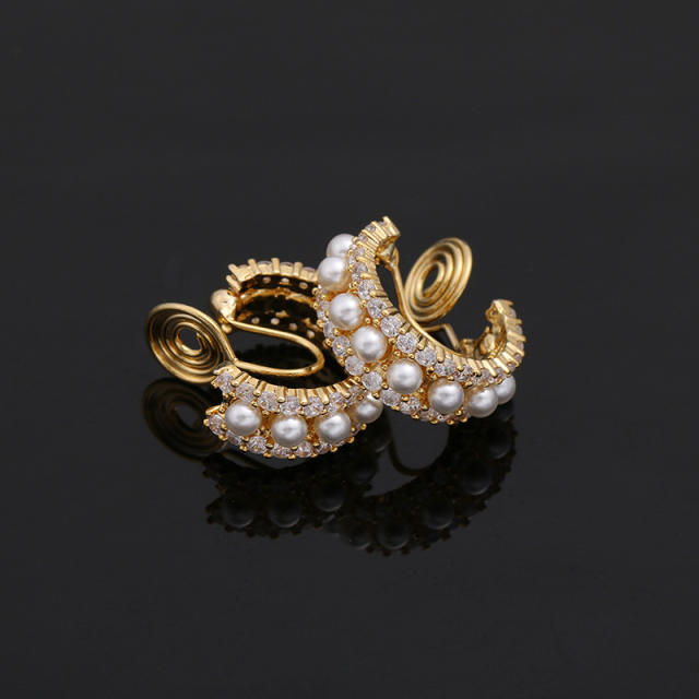 Pearl beaded C shape clip on earrings