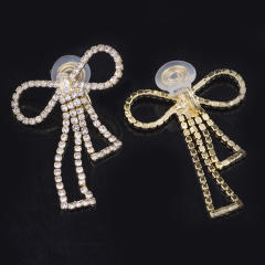 Diamond bow hollow clip on earrings