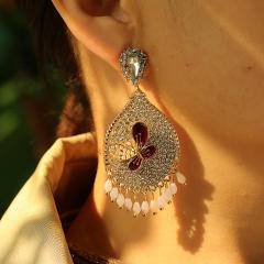 Pave setting rhinestone butterfly dangle earrings