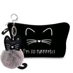 Black color kitty pattern cosmetic bag