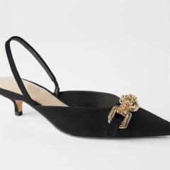 Metal buckle slingback kitten heels