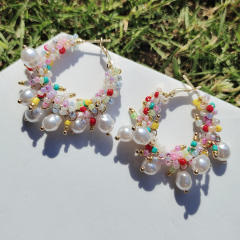 Summer design handmade beaded hoop earrings