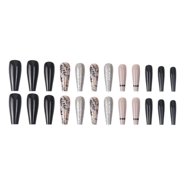 24pcs set gliter flower pattern false nails