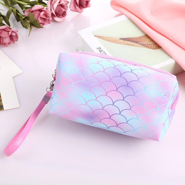 PU leather cosmetic bag colorful scale pattern
