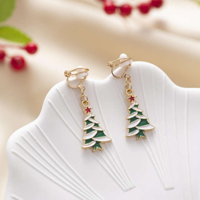 Enamel Christmas clip on earrings