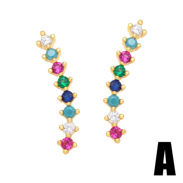 Rainbow cubic zircon unique concise ear studs