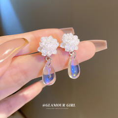 Silver needle summer daisy flower drop earrings