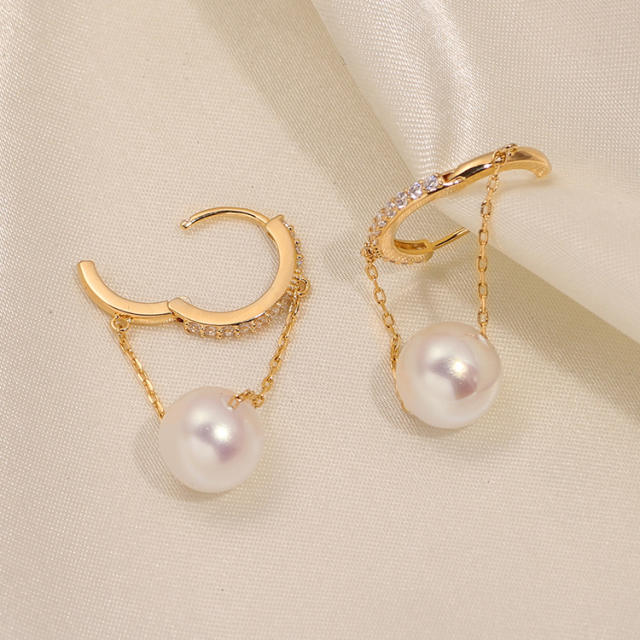 Pearl charm tassel chain clip on earrings dangle earrings