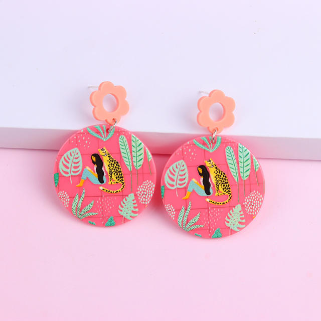 Summer cute floral round charm acrylic earrings