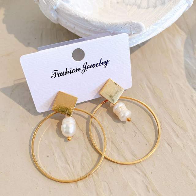 Occident fashion INS geometric ring faux pearl earrings