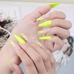 Frosted fluorescent yellow flame false nails