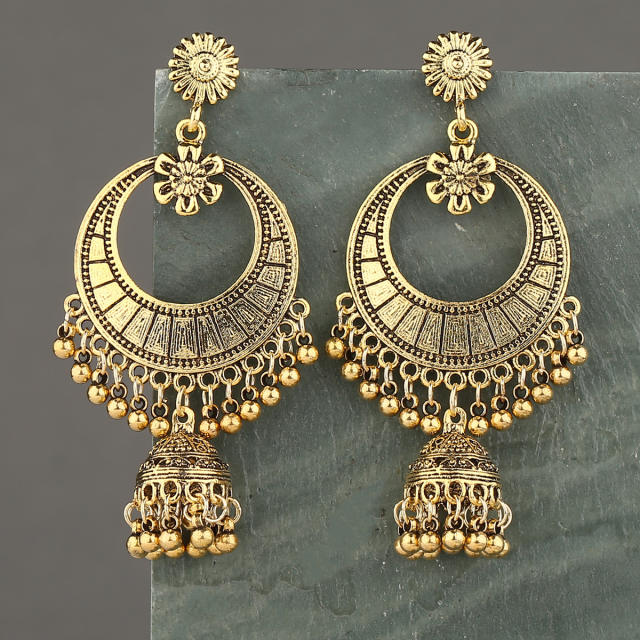 Vintage tiny metal beads jhumka earrings