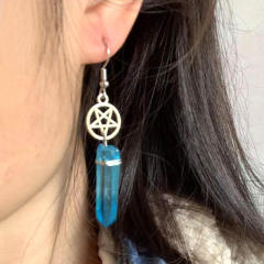 Boho natural cystal pendant hollow star dangle earrings