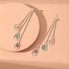 Pave setting rhinestone dropped long earrings