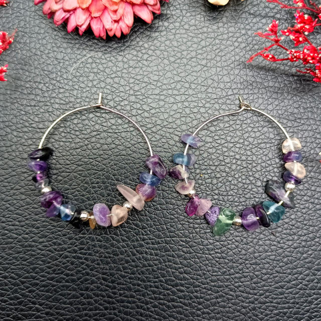 Natural crystal boho hoop earrings