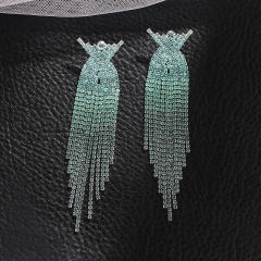 Color rhinestone tassel pave setting earrings