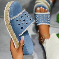 Denim Platform slippers