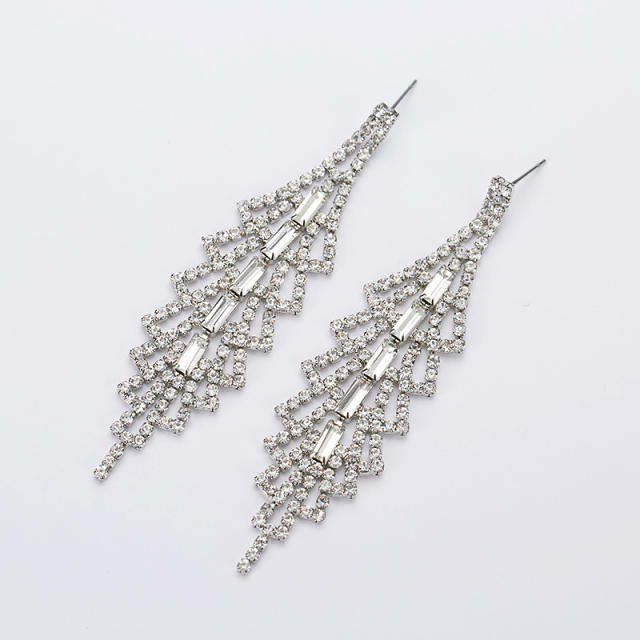 Luxury rhinestone pave setting long earrings