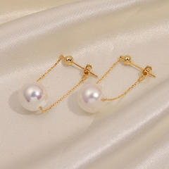 Chic pearl chain clip on earrings dangle earrings