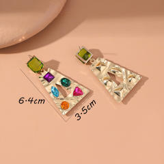 New Diamond trapezoidal color cubic zircon earrings