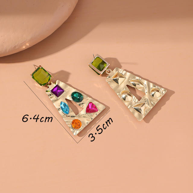 New Diamond trapezoidal color cubic zircon earrings
