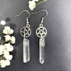 Boho natural cystal pendant hollow star dangle earrings