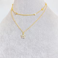Two layer tiny heart dainty stainless steel necklace