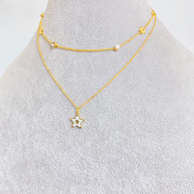 Two layer tiny heart dainty stainless steel necklace