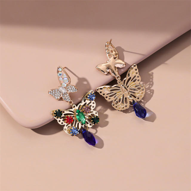 Color cubic zircon creative butterfly earrings