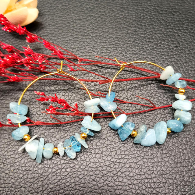 Natural crystal boho hoop earrings