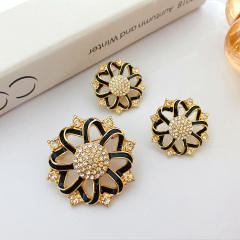 925 needle color enamel diamond ear studs brooch