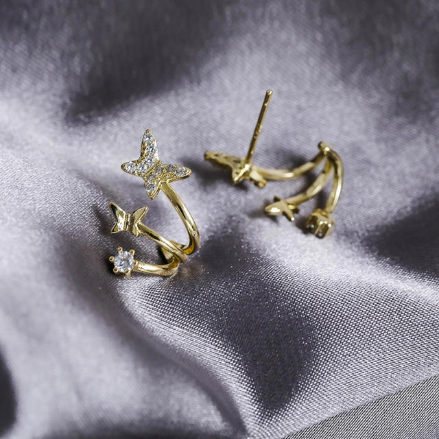 Cubic zirconia diamond butterfly ear cuff