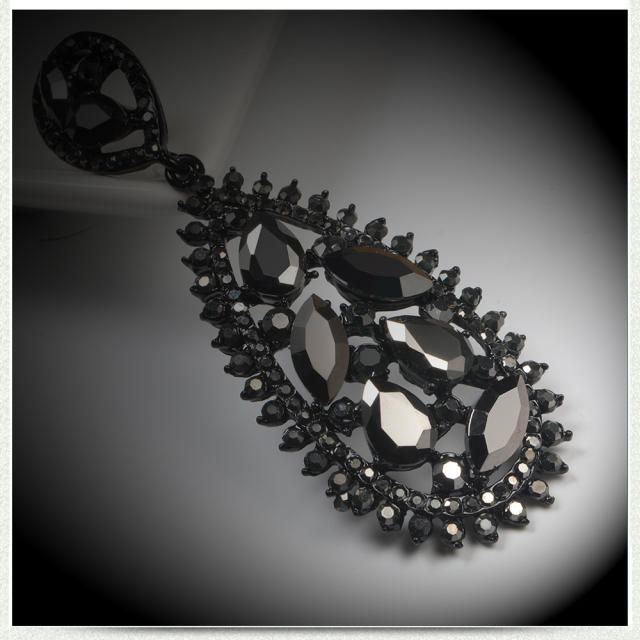 Black color diamond drop earrings
