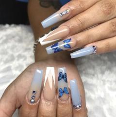 INS hot sale blue butterfly false nails