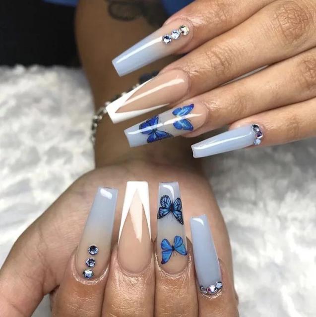INS hot sale blue butterfly false nails