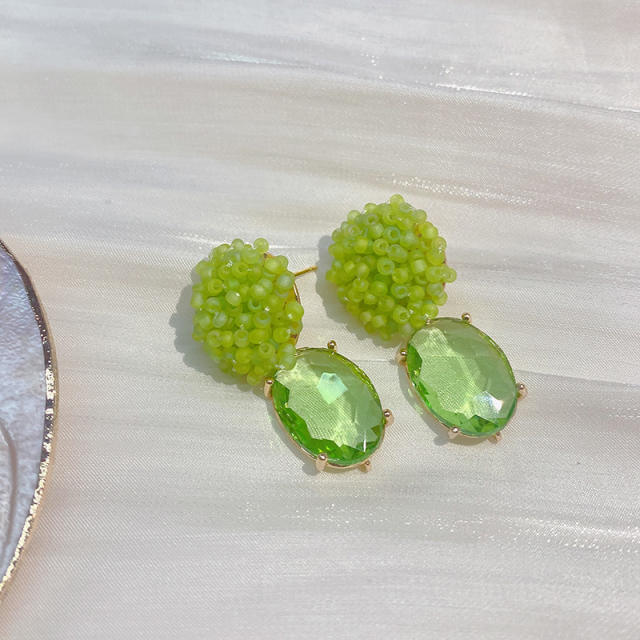 Creative vintage green color beads glass crystal earrings