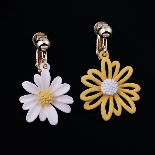 Daisy flower drop earrings clip on earrings