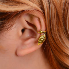 Retro leaf copper ear cuff