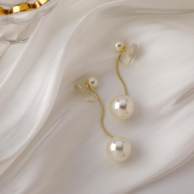 Pearl bead long tassel clip on earrings dangle earrings