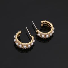 Pearl beaded C shape clip on earrings