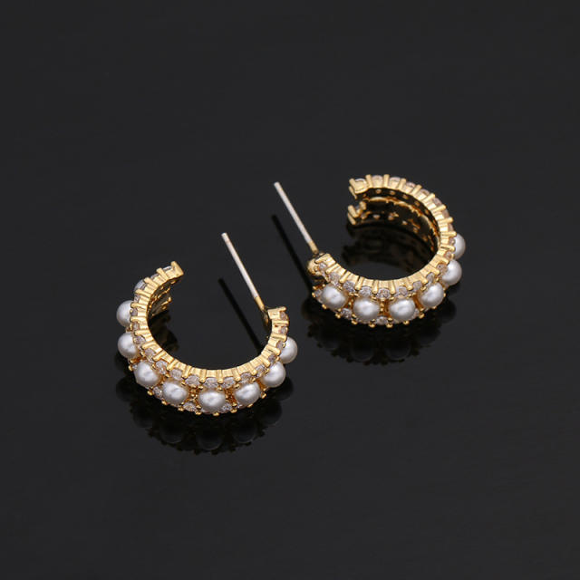 Pearl beaded C shape clip on earrings