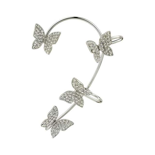 Rhinestone shiny butterfly ear wrap