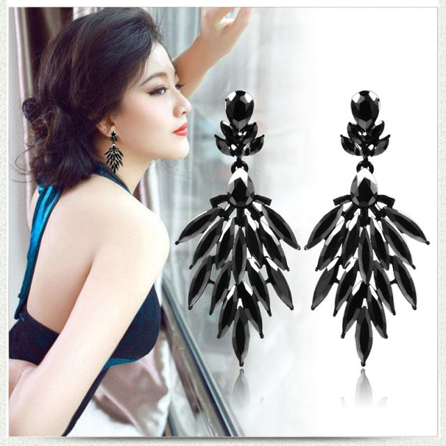 All black diamond pave setting dangle earrings