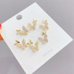 S925 needle diamond butterfly ear studs set