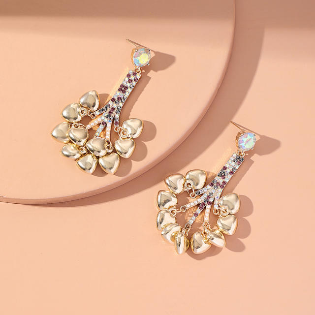 Delicate gold color heart tassel dangle earrings