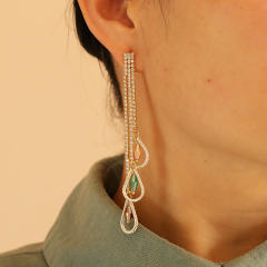 Pave setting rhinestone dropped long earrings