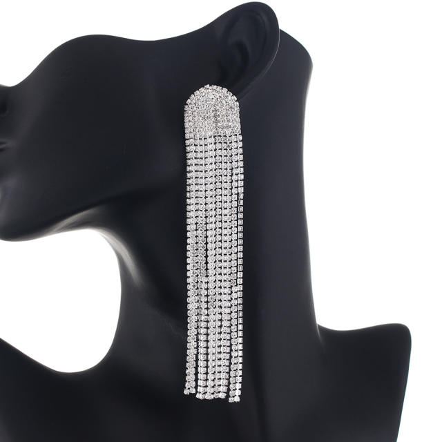 Luxury rhinestone tassel long earrings