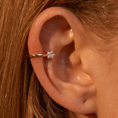 Tiny diamond flower ear cuff