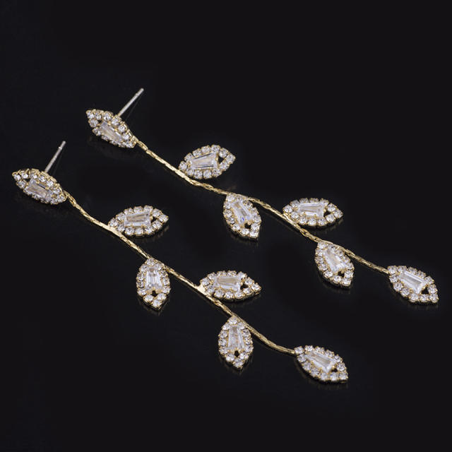 Diamond leaf dangle earrings clip on earrings