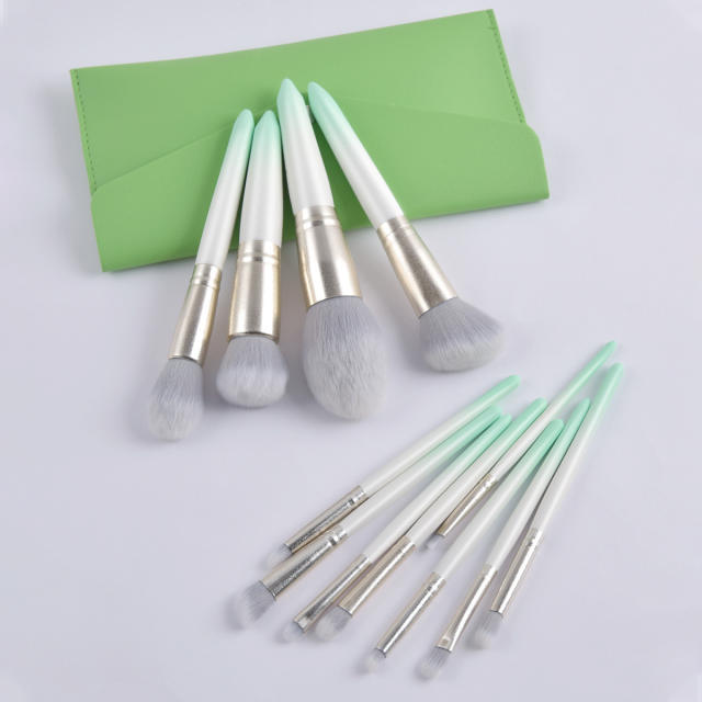 12pcs fresh green color makeup brushes set